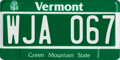 VT license plate WJA067
