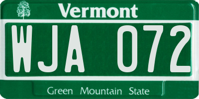 VT license plate WJA072