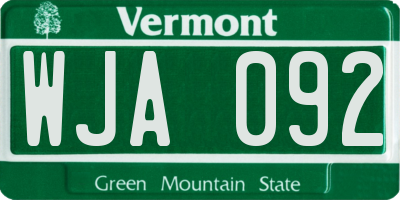 VT license plate WJA092