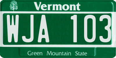 VT license plate WJA103