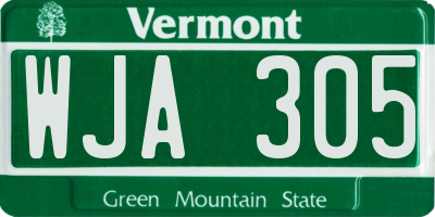VT license plate WJA305