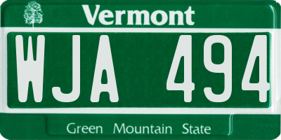 VT license plate WJA494
