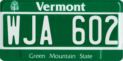 VT license plate WJA602