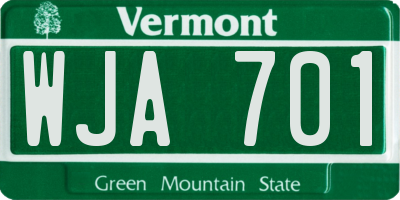 VT license plate WJA701