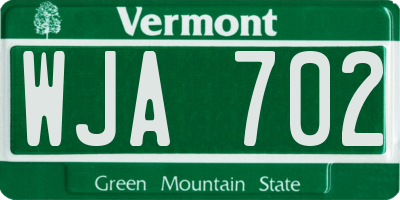 VT license plate WJA702