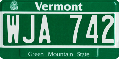 VT license plate WJA742