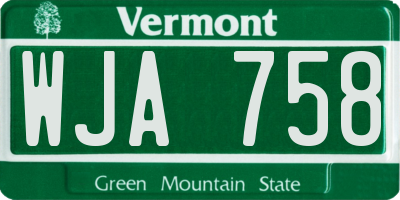 VT license plate WJA758