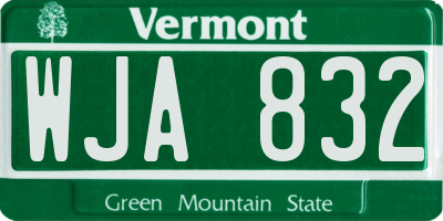 VT license plate WJA832