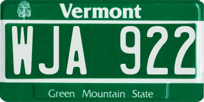 VT license plate WJA922