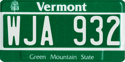 VT license plate WJA932