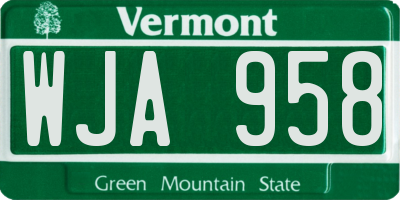 VT license plate WJA958