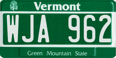 VT license plate WJA962