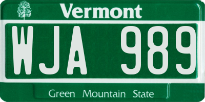 VT license plate WJA989