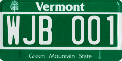VT license plate WJB001