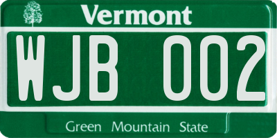 VT license plate WJB002