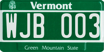 VT license plate WJB003