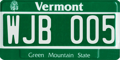 VT license plate WJB005