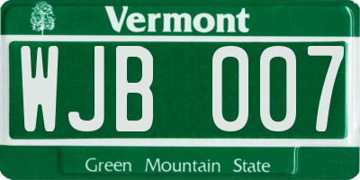 VT license plate WJB007