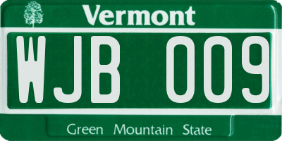 VT license plate WJB009