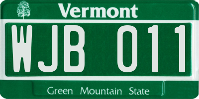 VT license plate WJB011