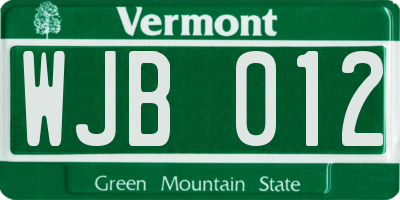 VT license plate WJB012