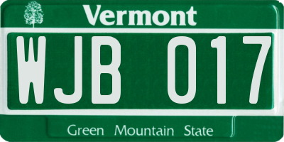 VT license plate WJB017