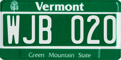 VT license plate WJB020
