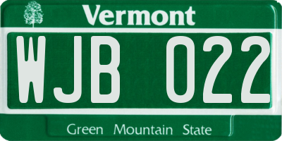 VT license plate WJB022