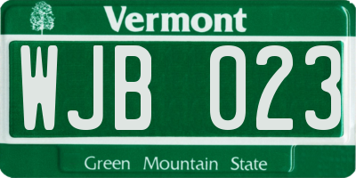 VT license plate WJB023