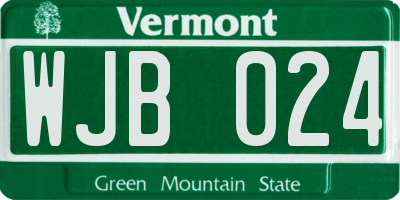 VT license plate WJB024