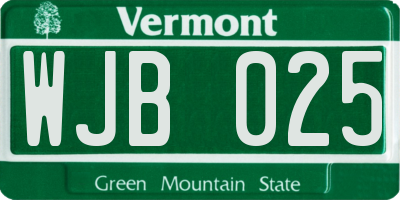 VT license plate WJB025