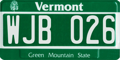 VT license plate WJB026
