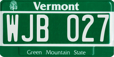 VT license plate WJB027