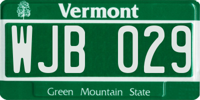 VT license plate WJB029