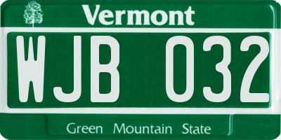 VT license plate WJB032