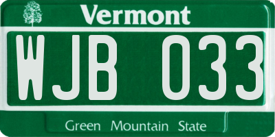 VT license plate WJB033