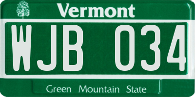 VT license plate WJB034
