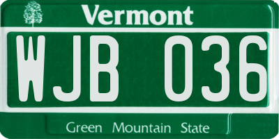 VT license plate WJB036