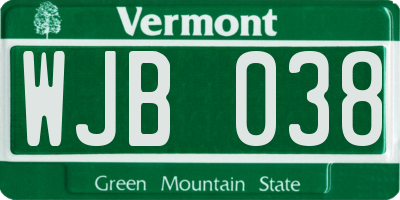 VT license plate WJB038