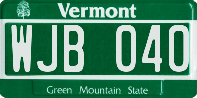 VT license plate WJB040