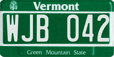 VT license plate WJB042