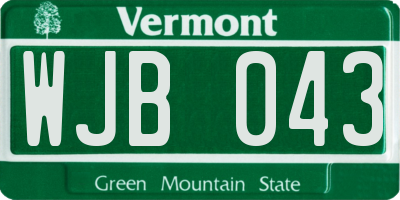 VT license plate WJB043