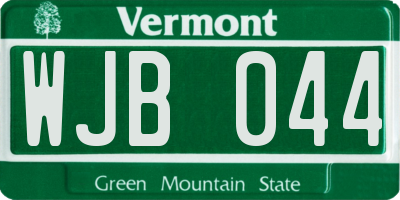 VT license plate WJB044