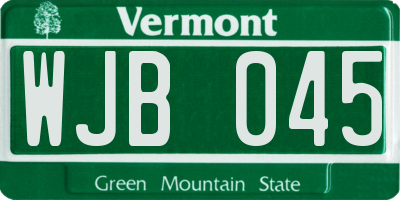 VT license plate WJB045