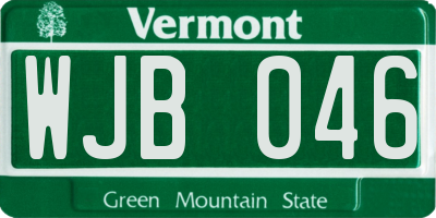 VT license plate WJB046