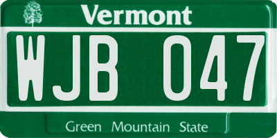 VT license plate WJB047