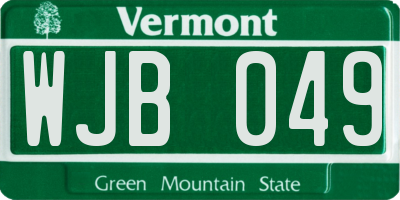 VT license plate WJB049