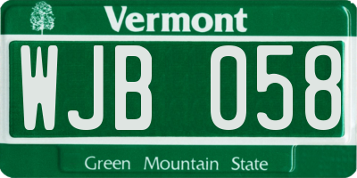 VT license plate WJB058