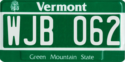 VT license plate WJB062