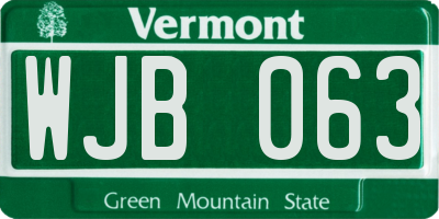VT license plate WJB063